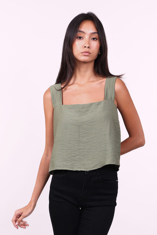 LINEN SQUARED-NECK TOP