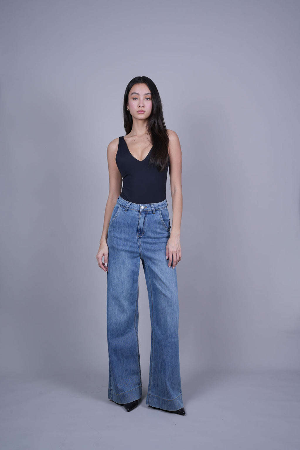 BLUE WIDE LEG DENIM JEANS