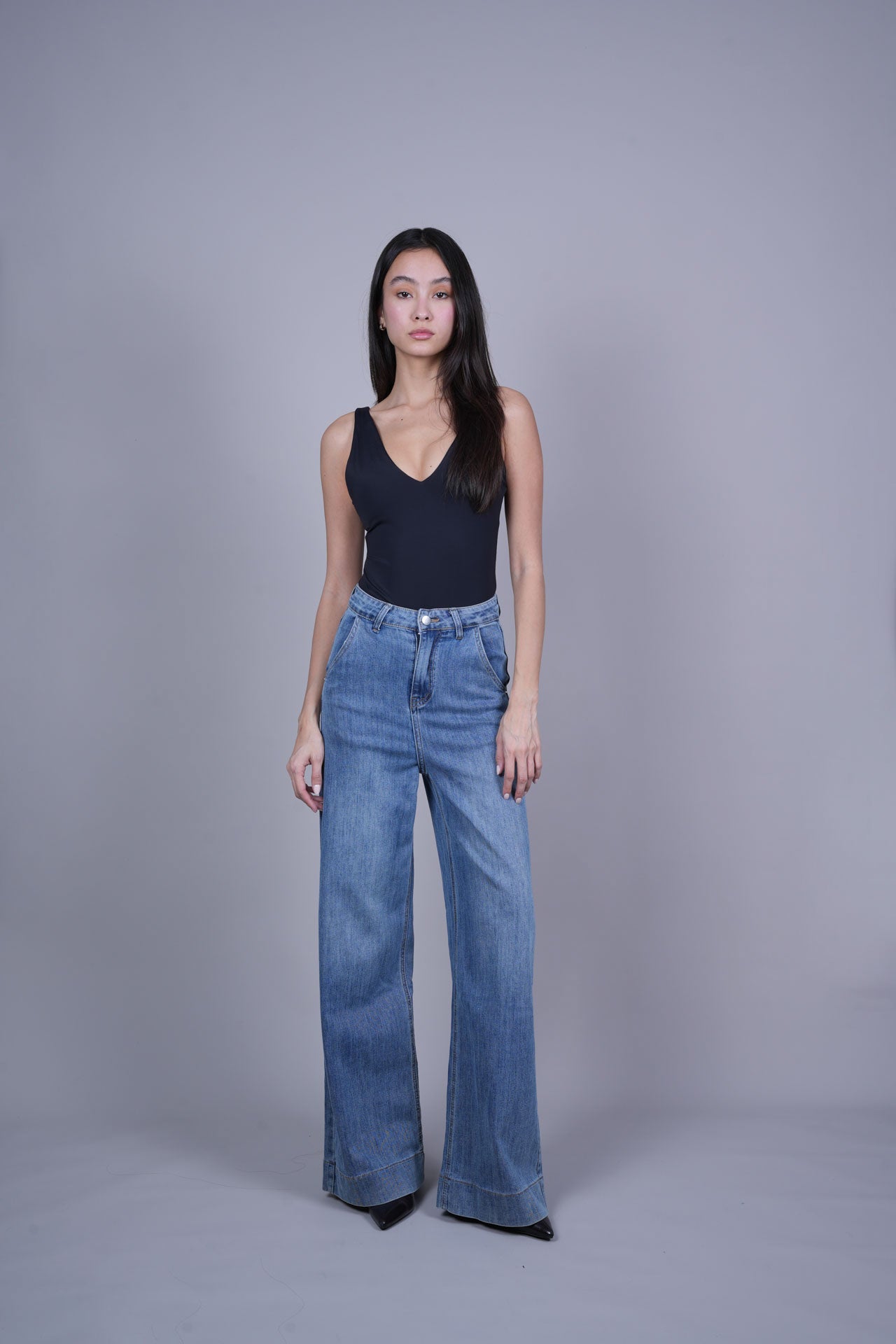 BLUE WIDE LEG DENIM JEANS