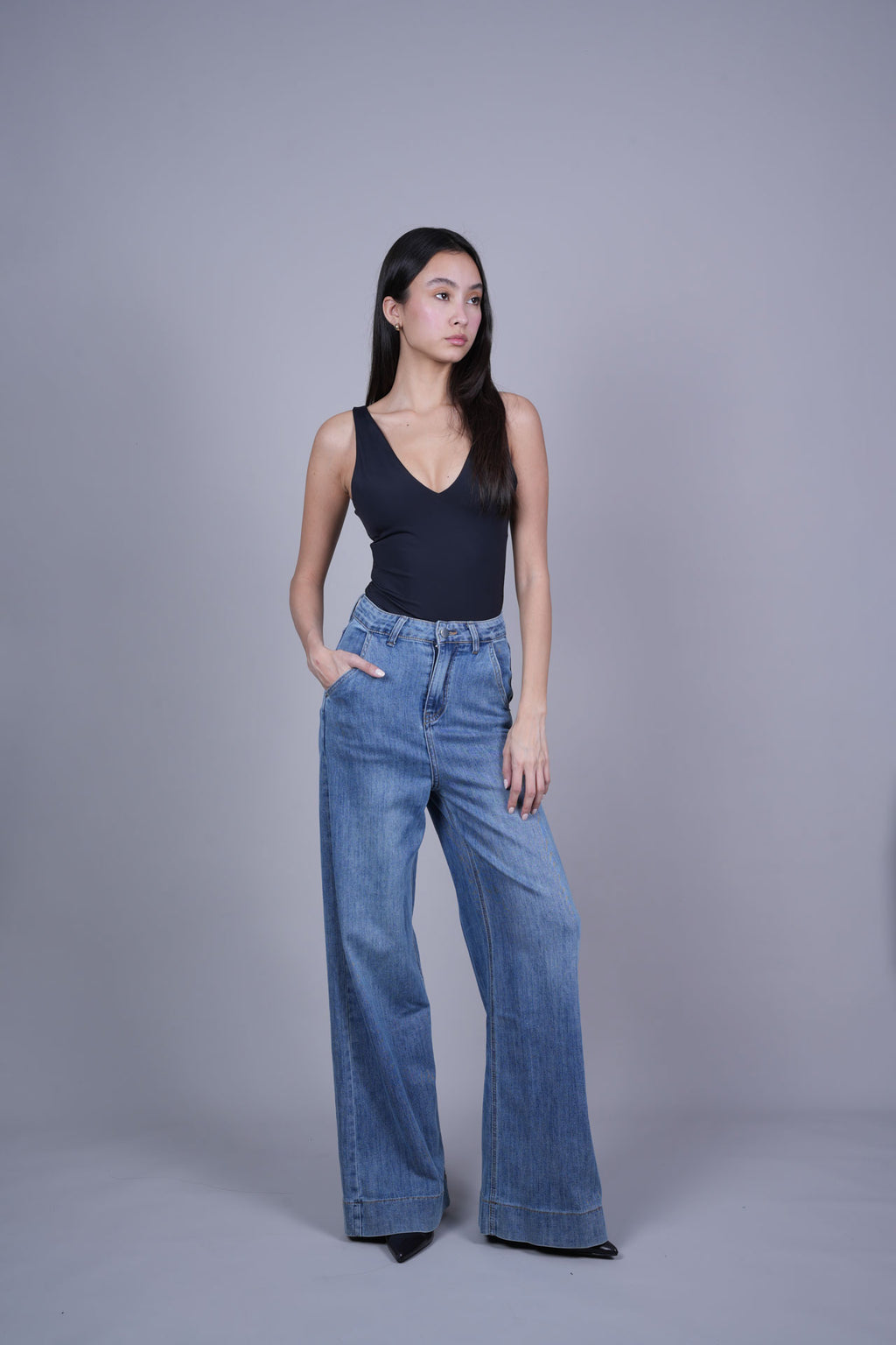 BLUE WIDE LEG DENIM JEANS