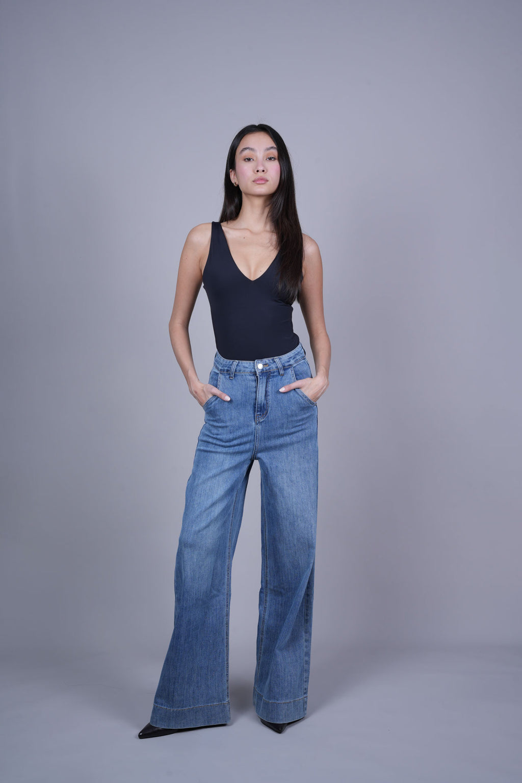 BLUE WIDE LEG DENIM JEANS