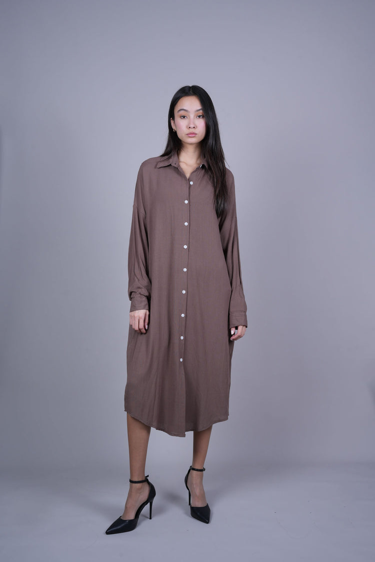 OVERSIZED BUTTON-DOWN MIDI SHIRT DRESS