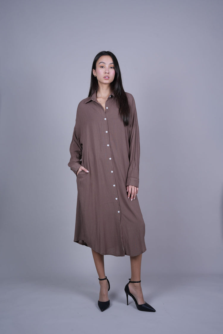 OVERSIZED BUTTON-DOWN MIDI SHIRT DRESS