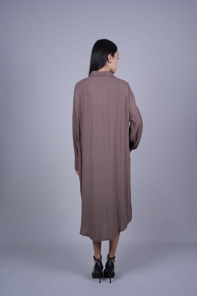 OVERSIZED BUTTON-DOWN MIDI SHIRT DRESS