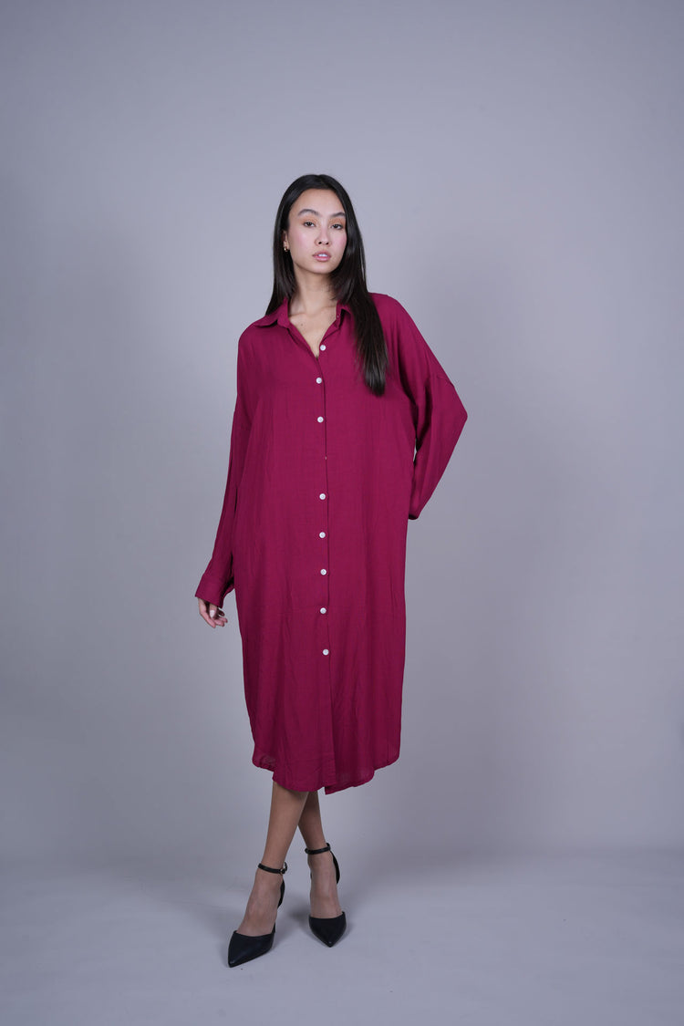 OVERSIZED BUTTON-DOWN MIDI SHIRT DRESS
