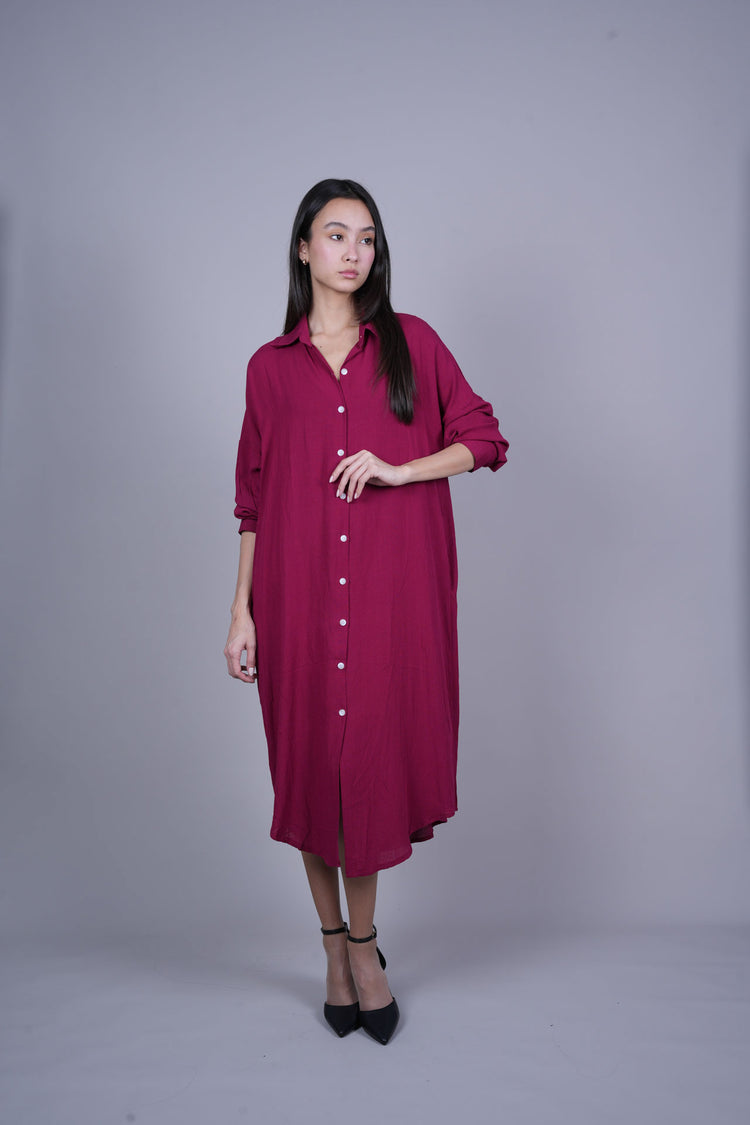 OVERSIZED BUTTON-DOWN MIDI SHIRT DRESS