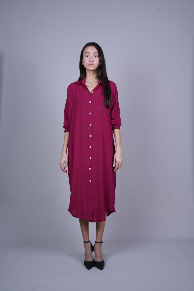 OVERSIZED BUTTON-DOWN MIDI SHIRT DRESS