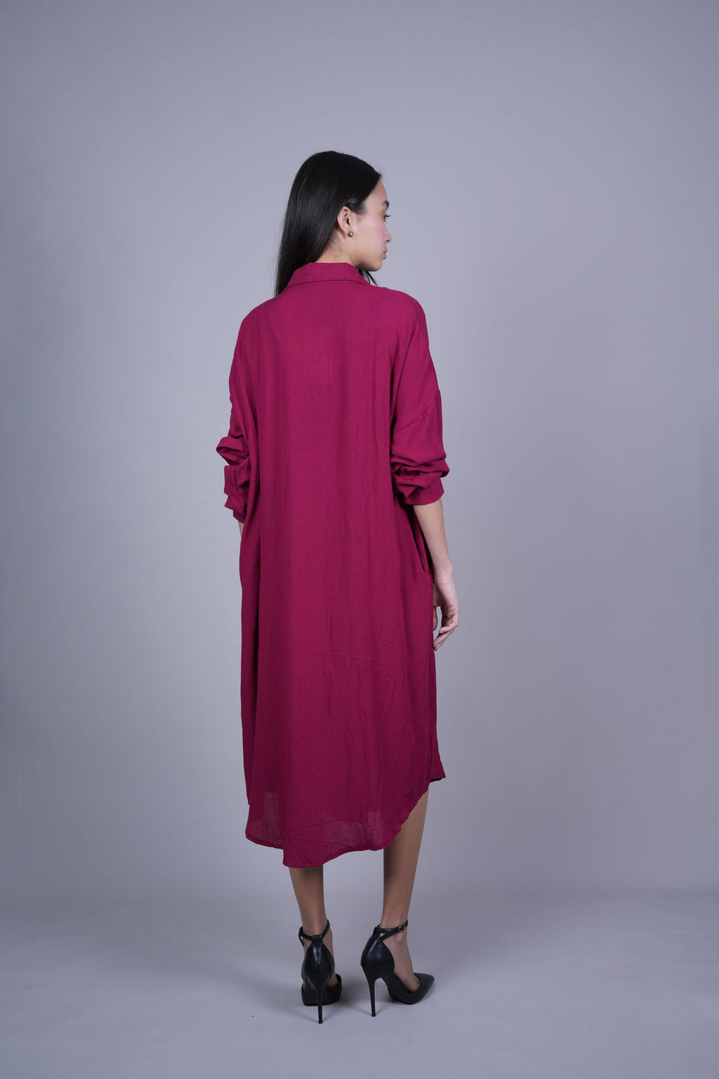 OVERSIZED BUTTON-DOWN MIDI SHIRT DRESS