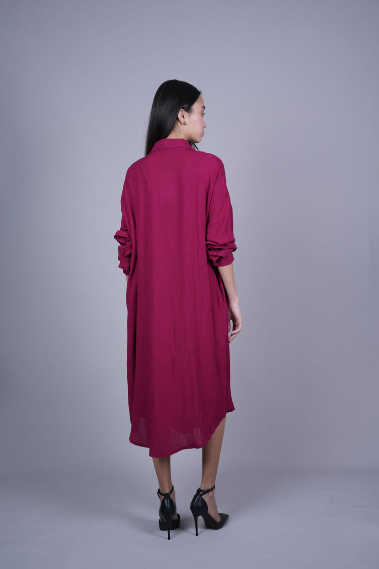 OVERSIZED BUTTON-DOWN MIDI SHIRT DRESS
