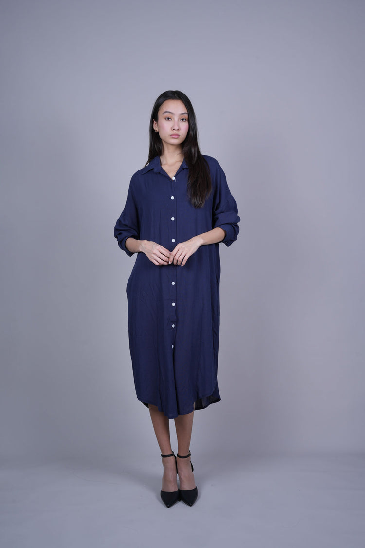 OVERSIZED BUTTON-DOWN MIDI SHIRT DRESS