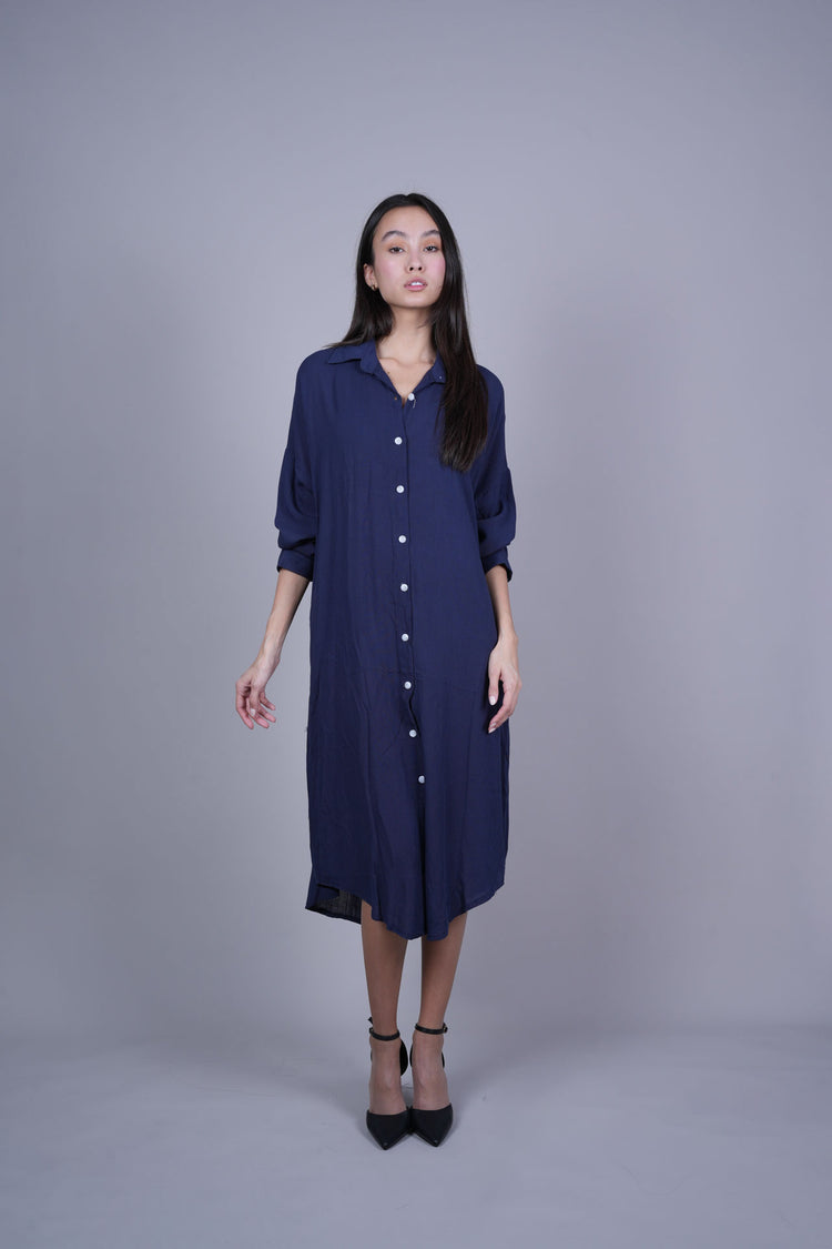 OVERSIZED BUTTON-DOWN MIDI SHIRT DRESS