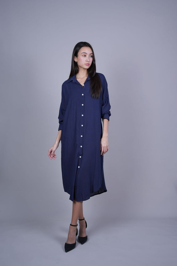 OVERSIZED BUTTON-DOWN MIDI SHIRT DRESS