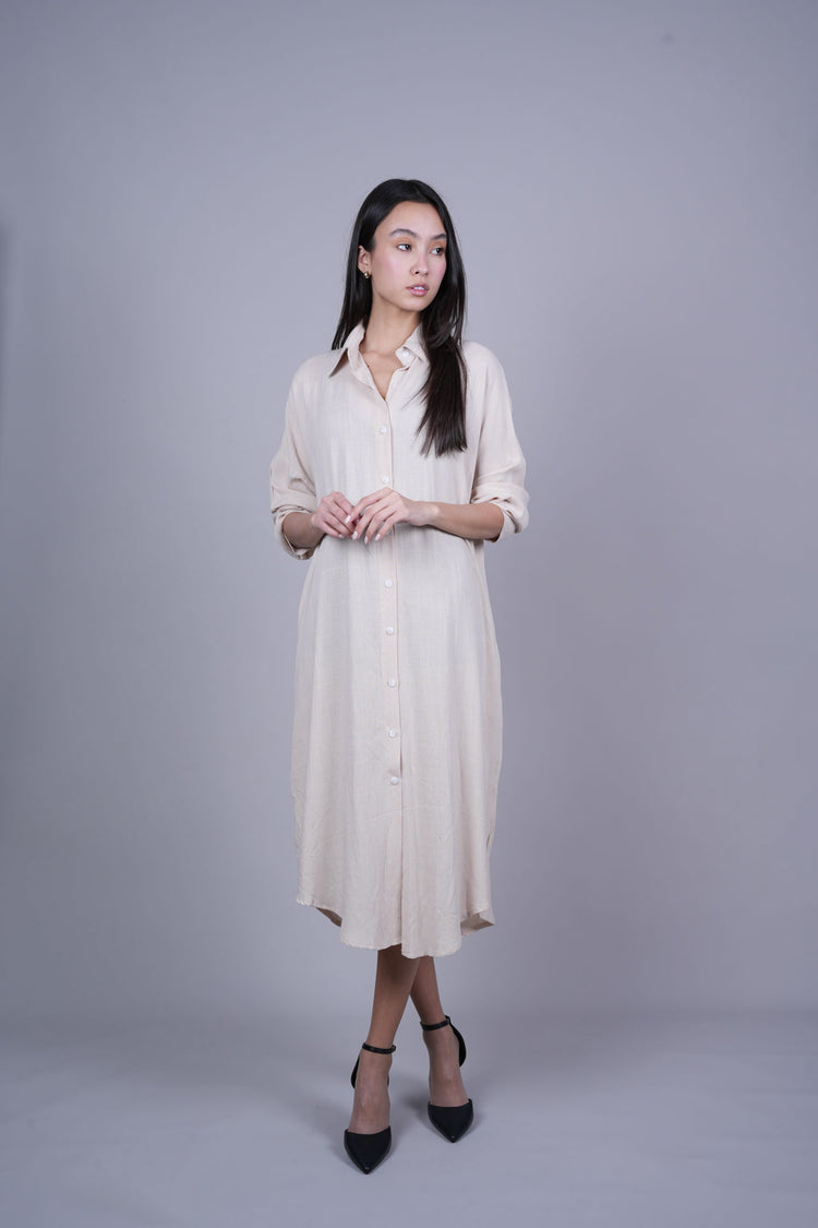 OVERSIZED BUTTON-DOWN MIDI SHIRT DRESS