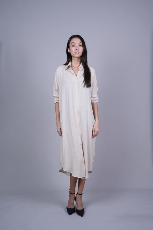 OVERSIZED BUTTON-DOWN MIDI SHIRT DRESS