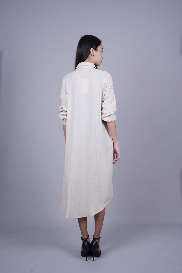 OVERSIZED BUTTON-DOWN MIDI SHIRT DRESS
