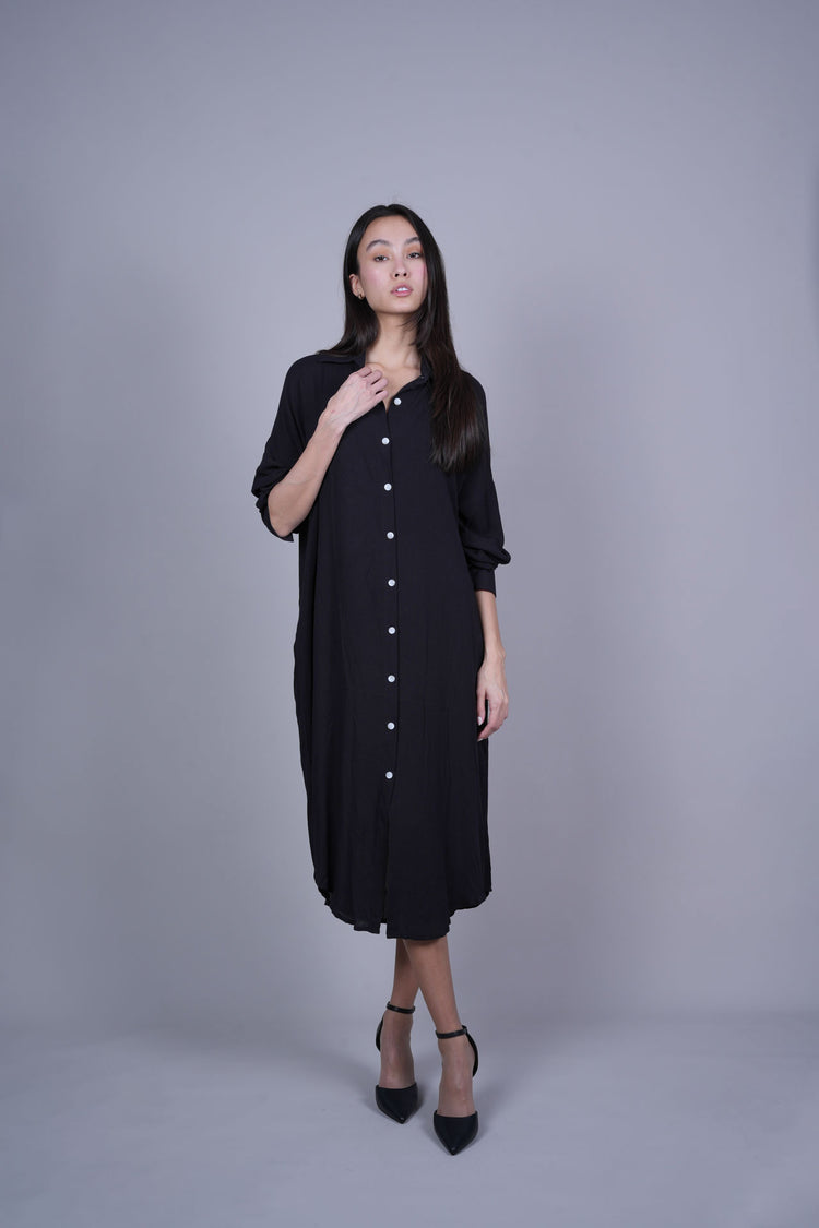 OVERSIZED BUTTON-DOWN MIDI SHIRT DRESS