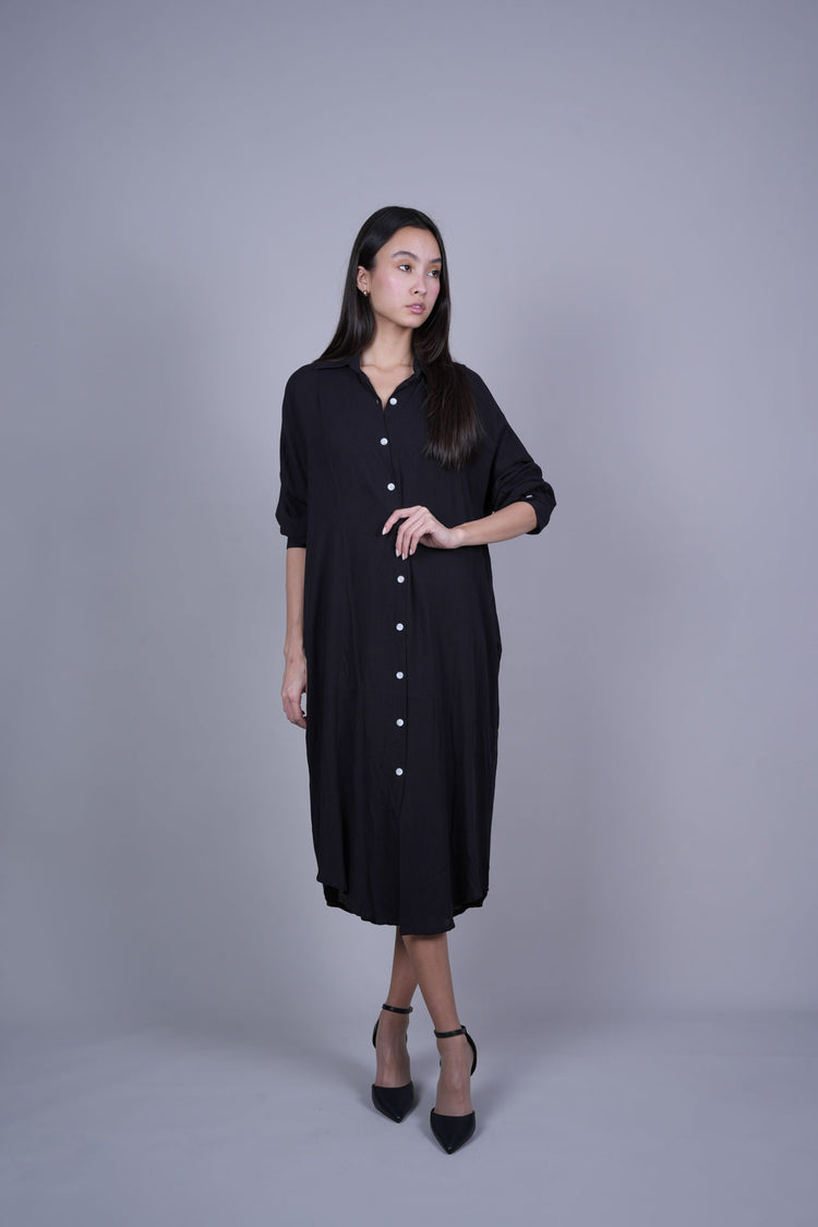 OVERSIZED BUTTON-DOWN MIDI SHIRT DRESS