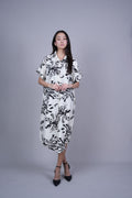 ABSTRACT FLORAL BUTTON FRONT MIDI DRESS