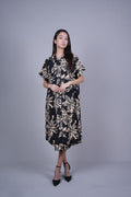 ABSTRACT FLORAL BUTTON FRONT MIDI DRESS