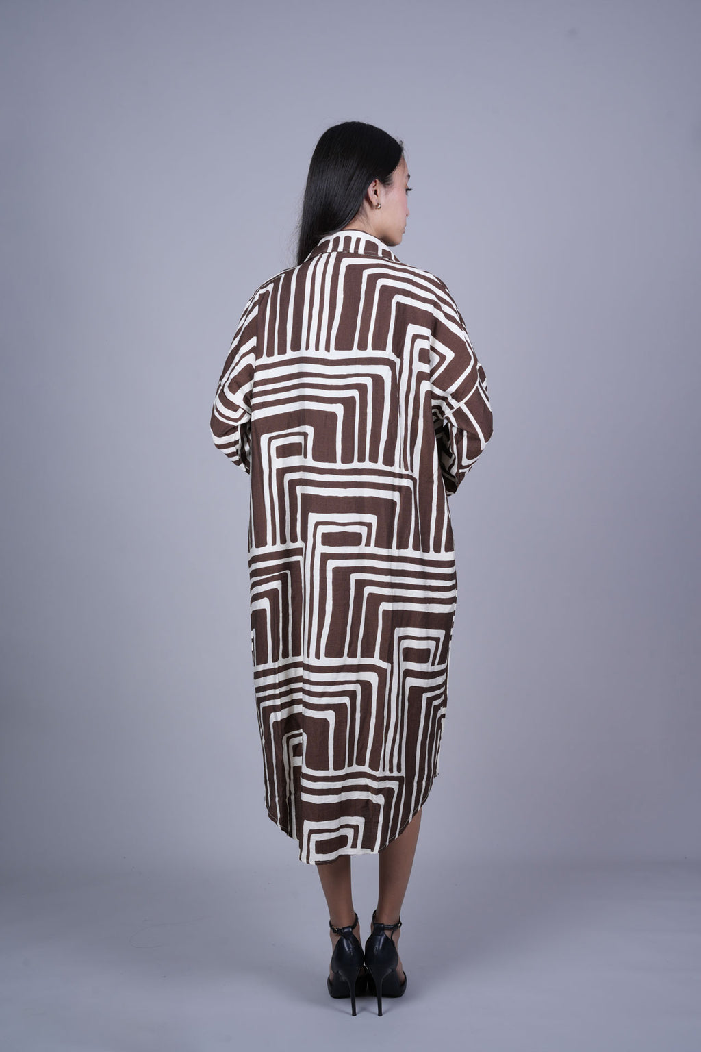 GEOMETRIC PRINT OVERSIZED MIDI SHIRT DRESS