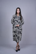 GEOMETRIC PRINT OVERSIZED MIDI SHIRT DRESS