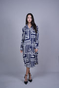 GEOMETRIC PRINT OVERSIZED MIDI SHIRT DRESS