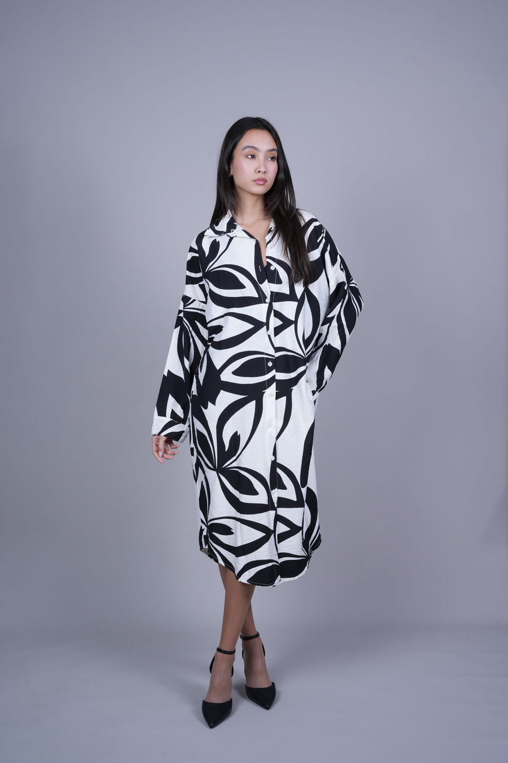 MIDNIGHT PETAL SHIRT DRESS