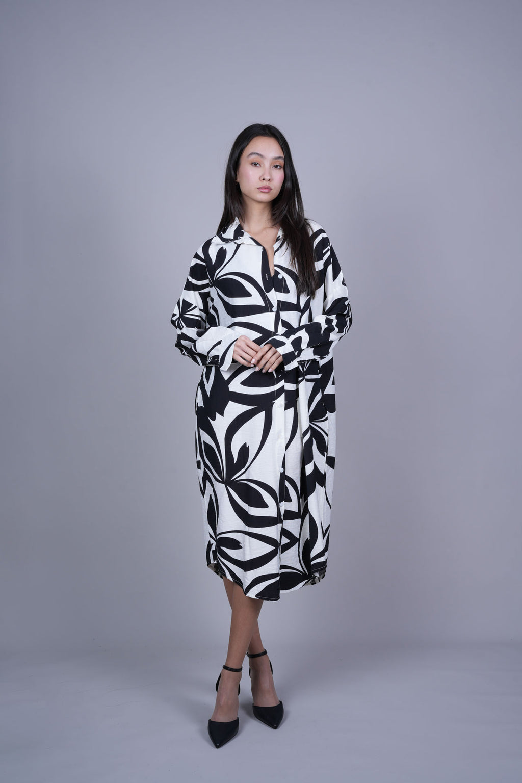 MIDNIGHT PETAL SHIRT DRESS