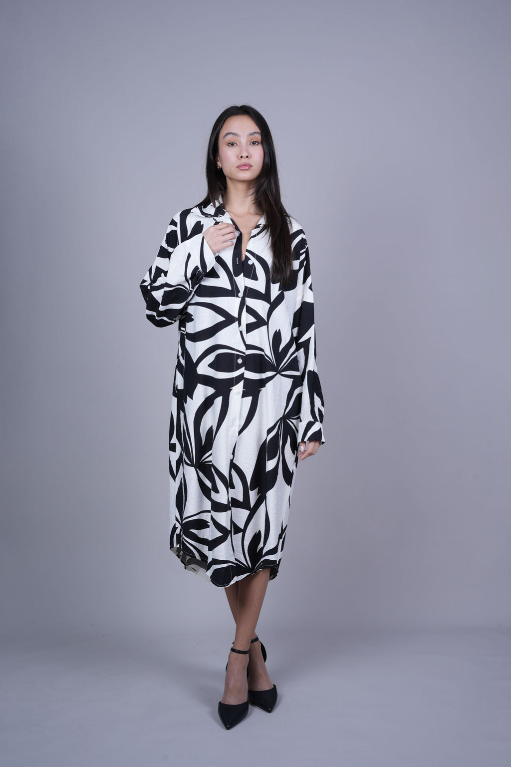 MIDNIGHT PETAL SHIRT DRESS