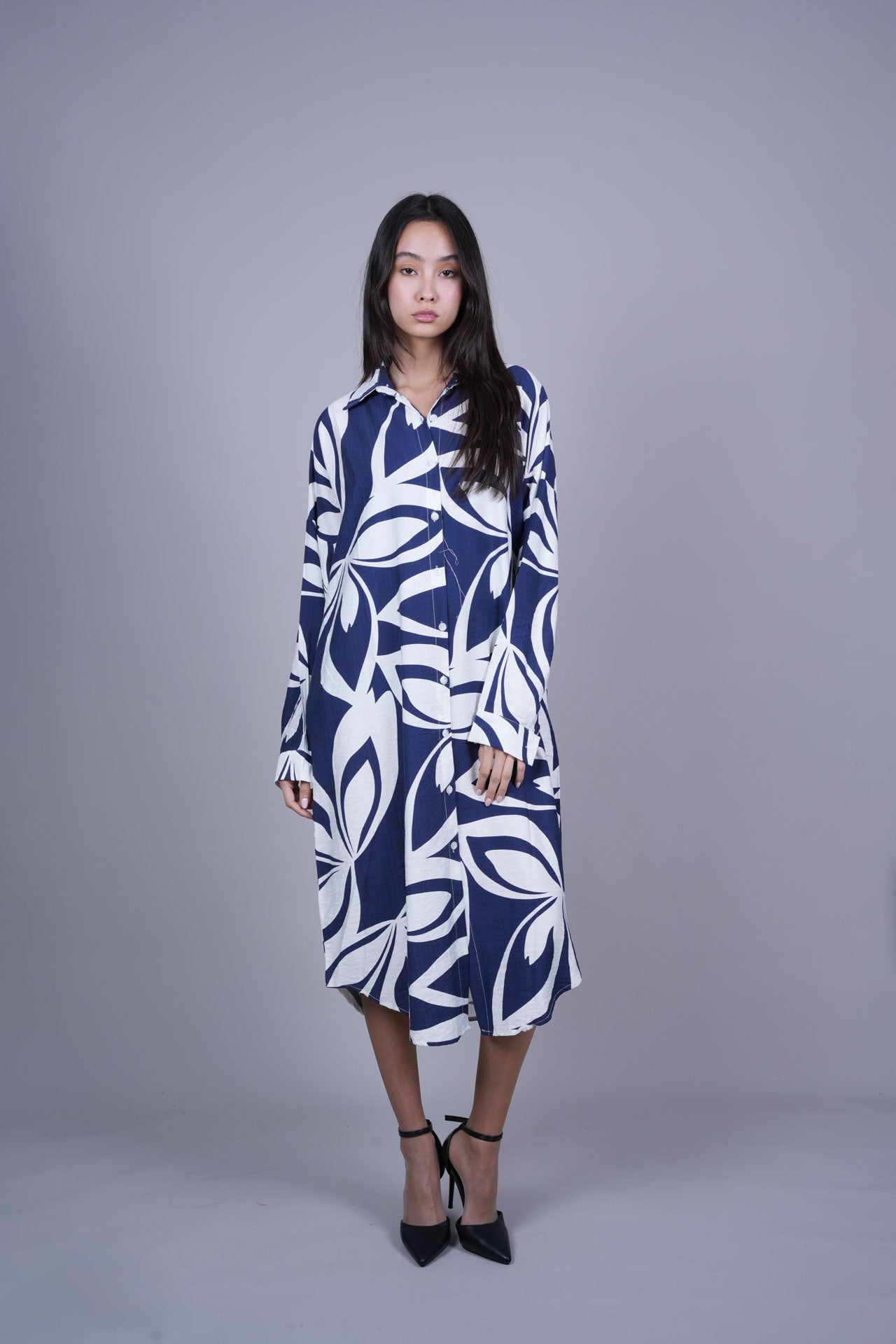 MIDNIGHT PETAL SHIRT DRESS