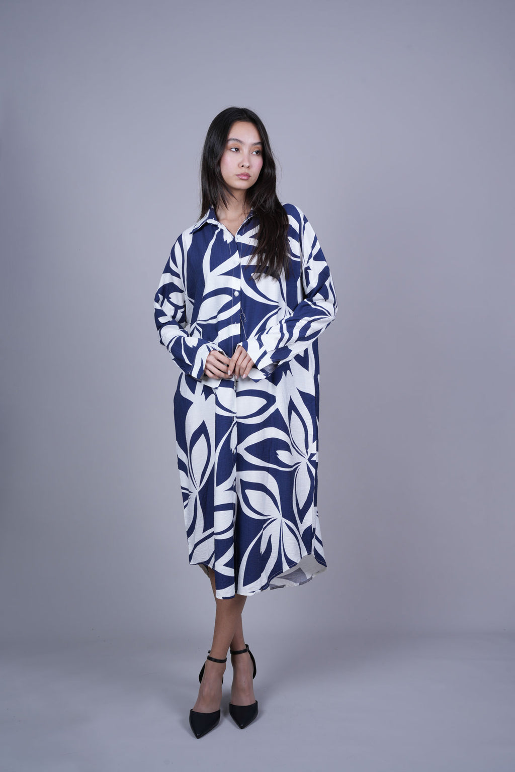 MIDNIGHT PETAL SHIRT DRESS