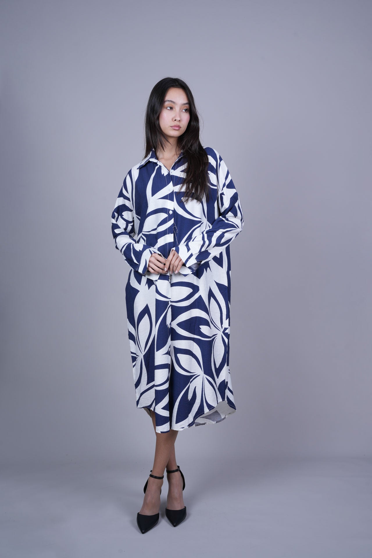 MIDNIGHT PETAL SHIRT DRESS
