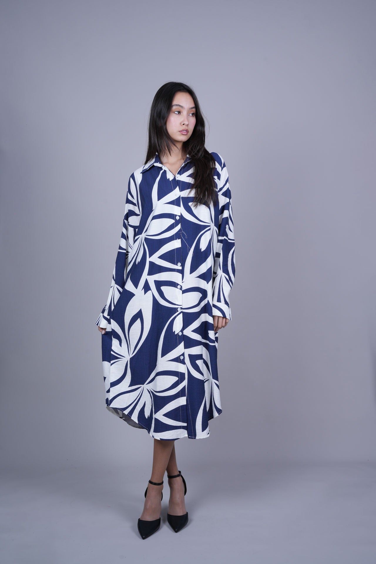 MIDNIGHT PETAL SHIRT DRESS