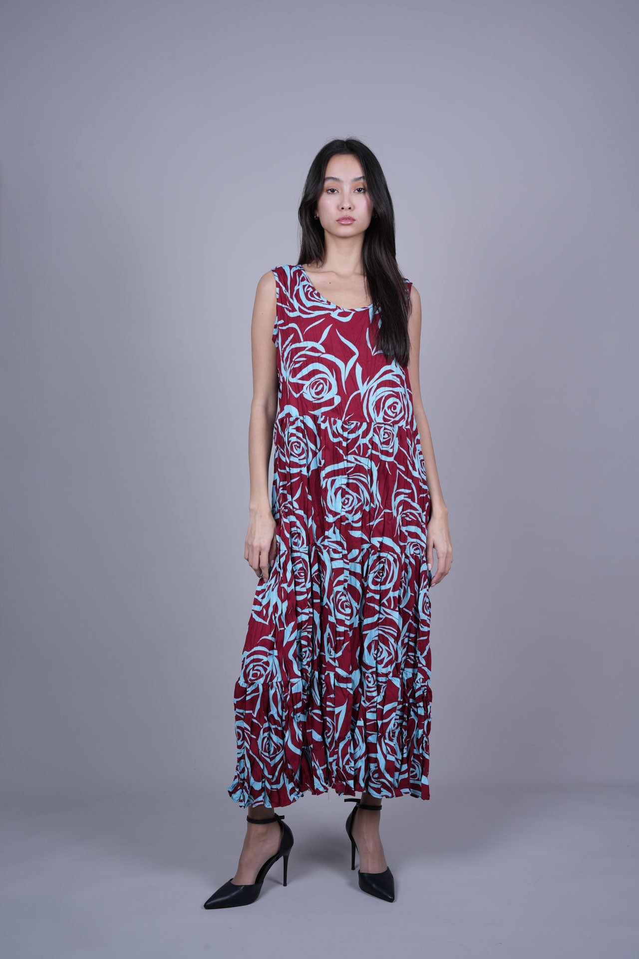 FLORAL CRINKLE SWING MAXI DRESS