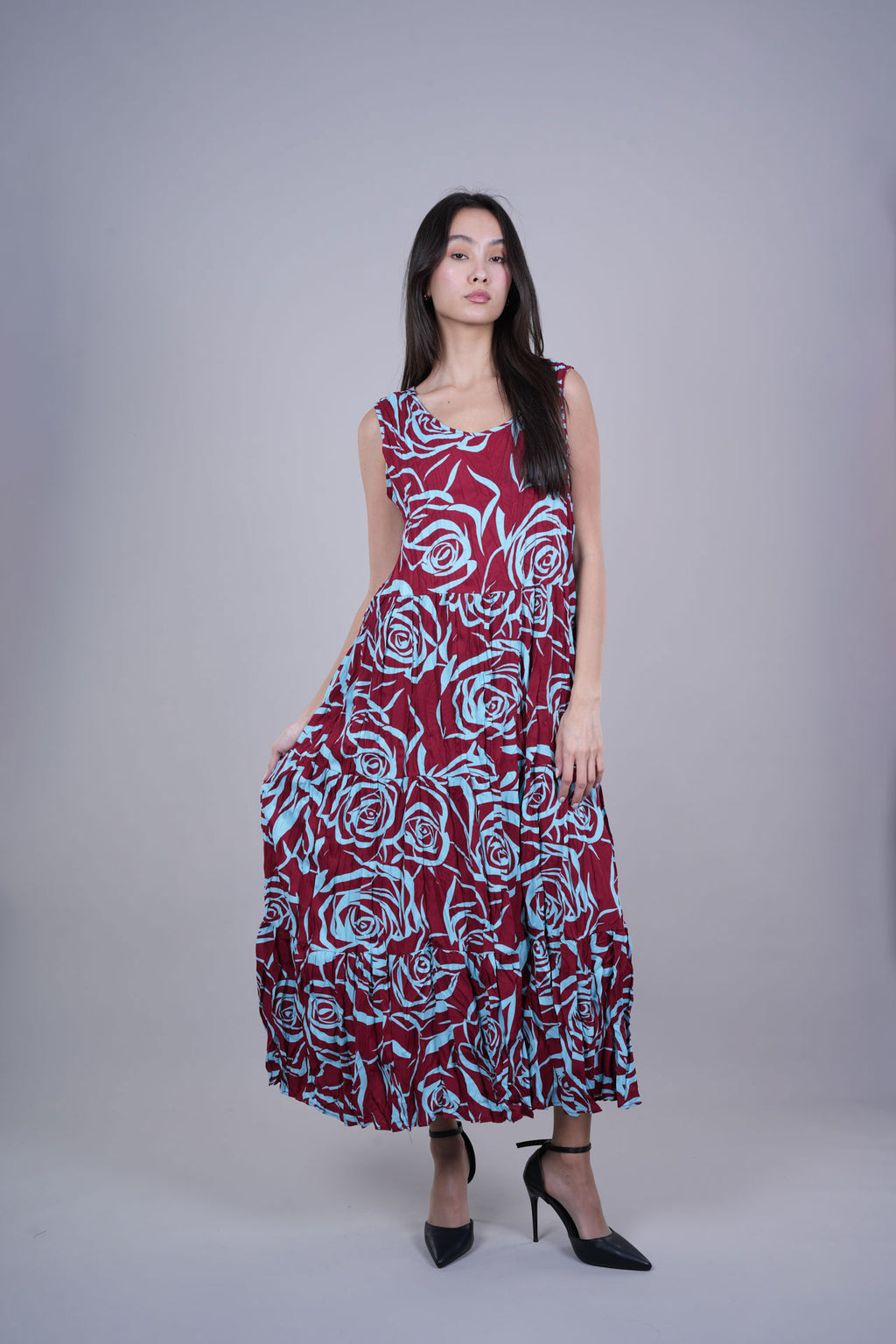FLORAL CRINKLE SWING MAXI DRESS