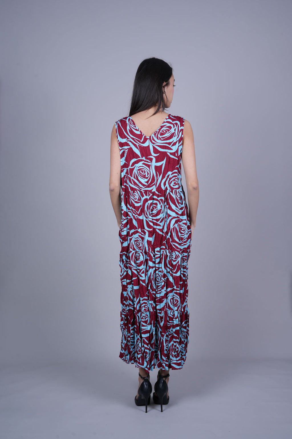 FLORAL CRINKLE SWING MAXI DRESS