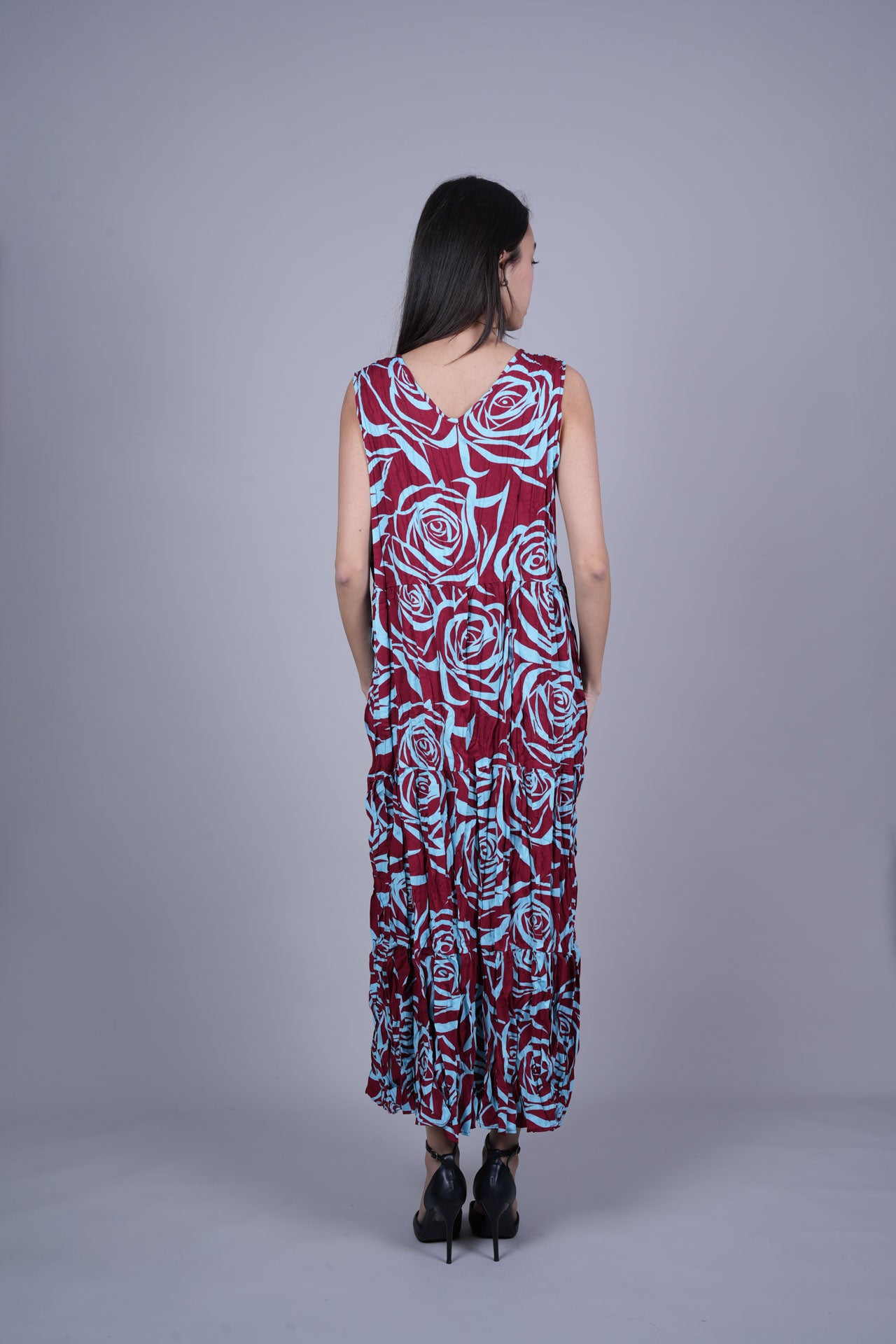 FLORAL CRINKLE SWING MAXI DRESS