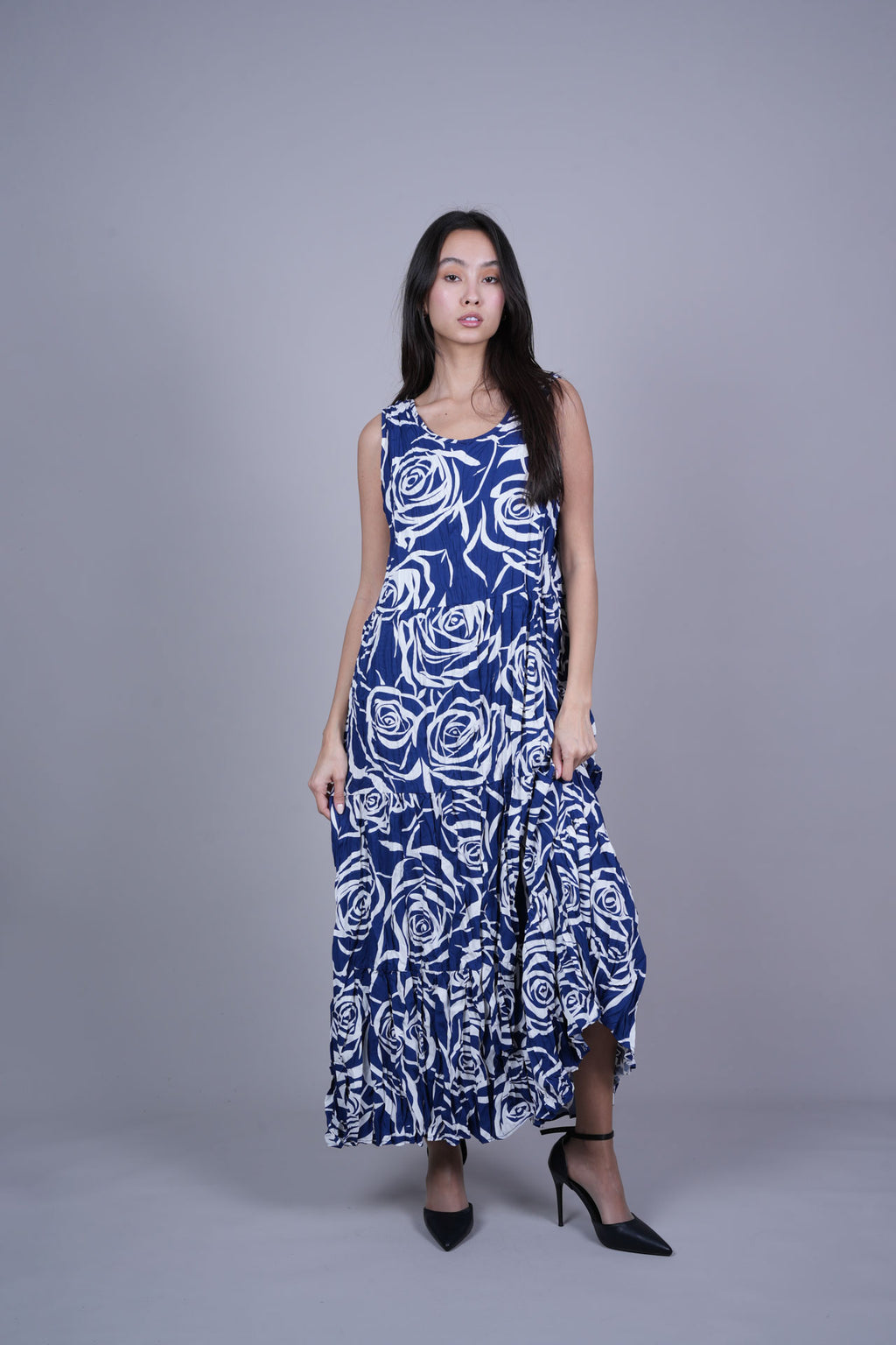 FLORAL CRINKLE SWING MAXI DRESS