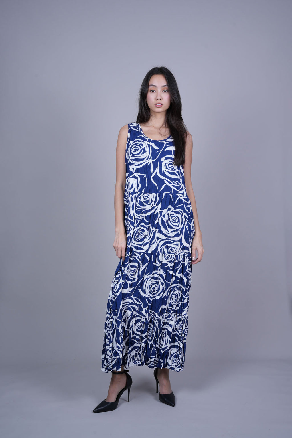 FLORAL CRINKLE SWING MAXI DRESS