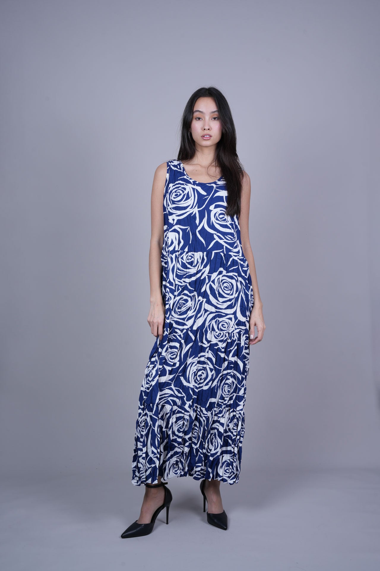 FLORAL CRINKLE SWING MAXI DRESS