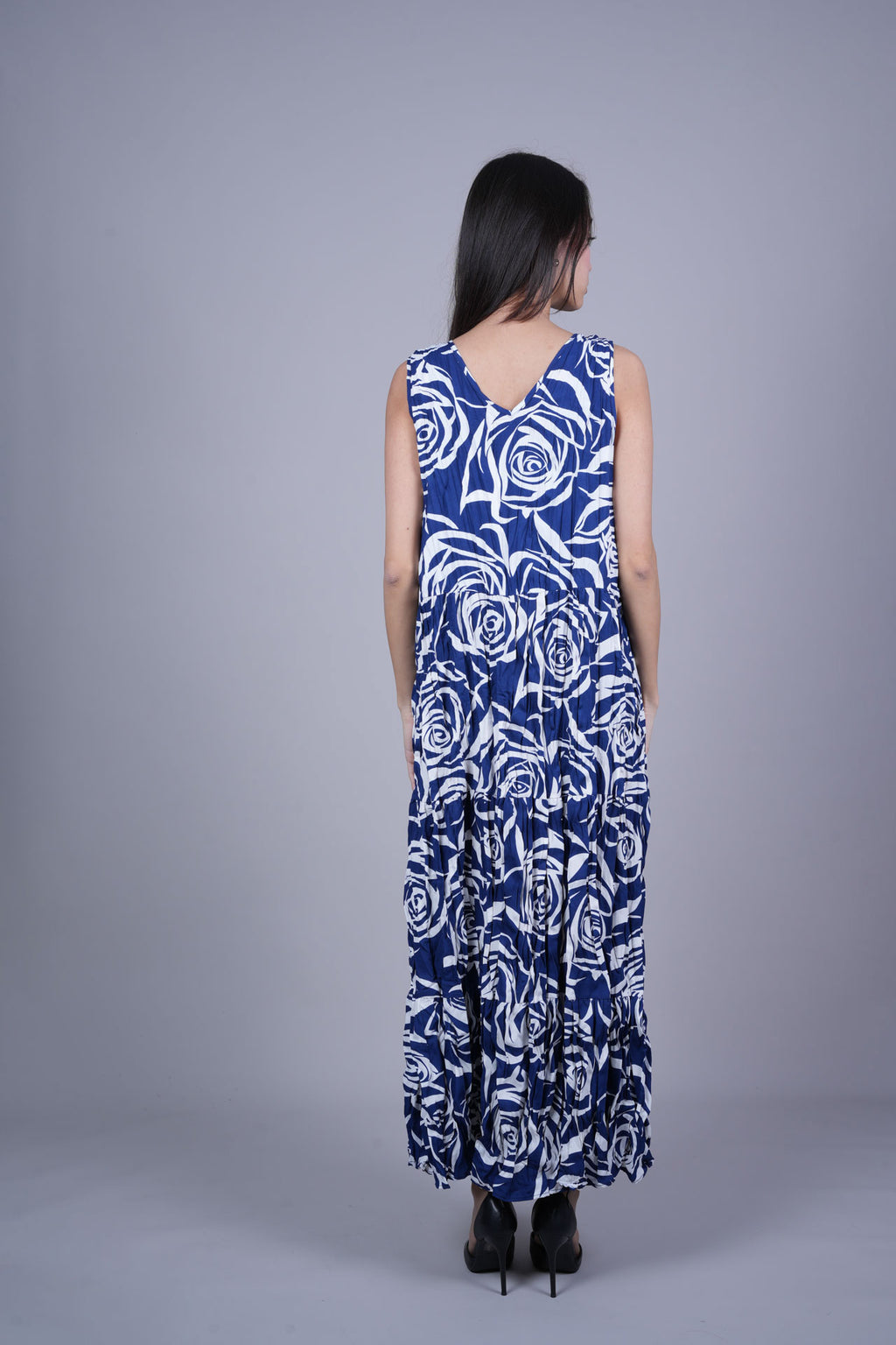 FLORAL CRINKLE SWING MAXI DRESS