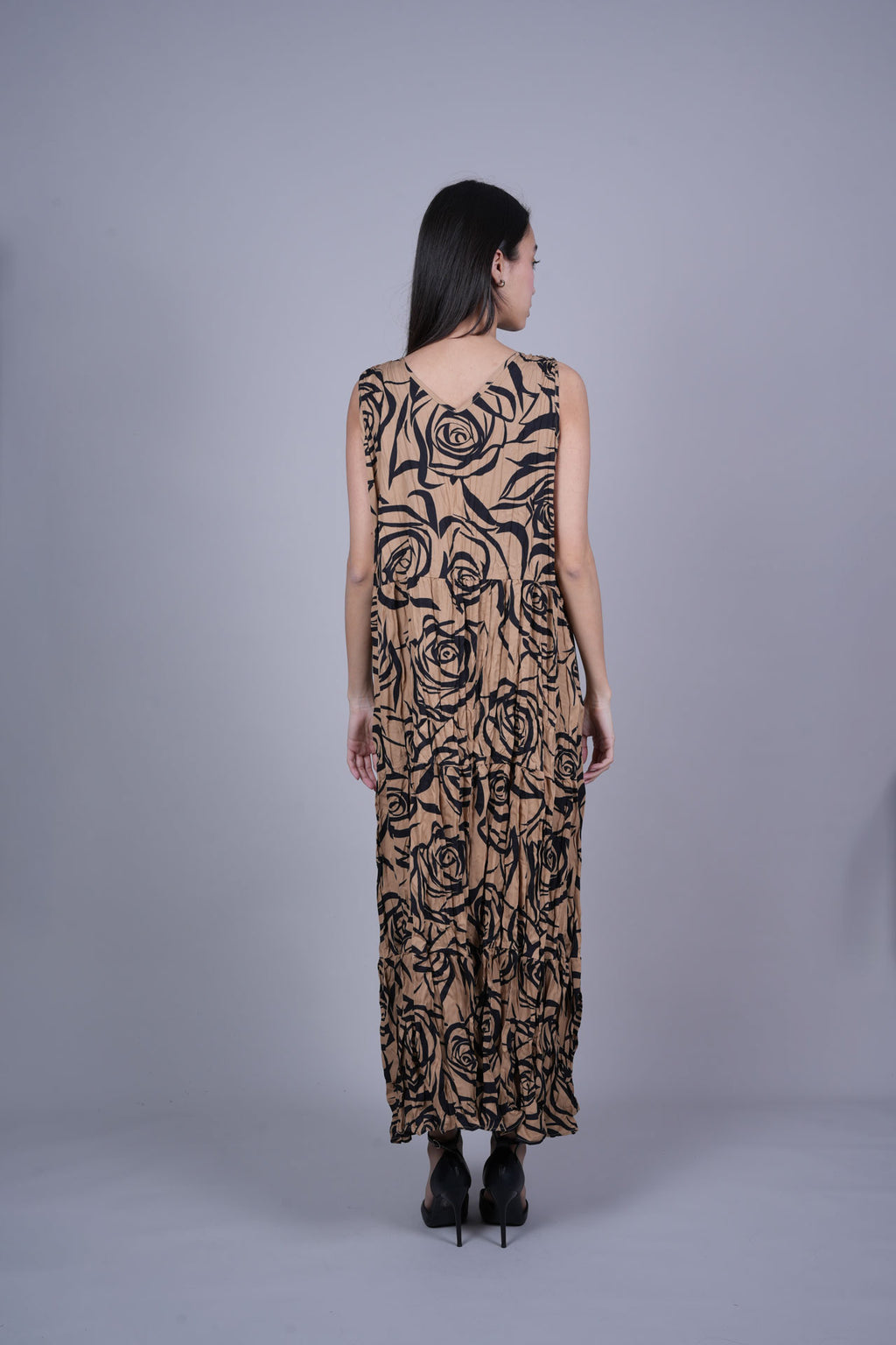 FLORAL CRINKLE SWING MAXI DRESS