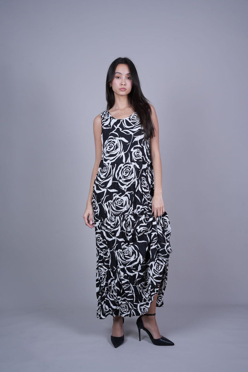 FLORAL CRINKLE SWING MAXI DRESS