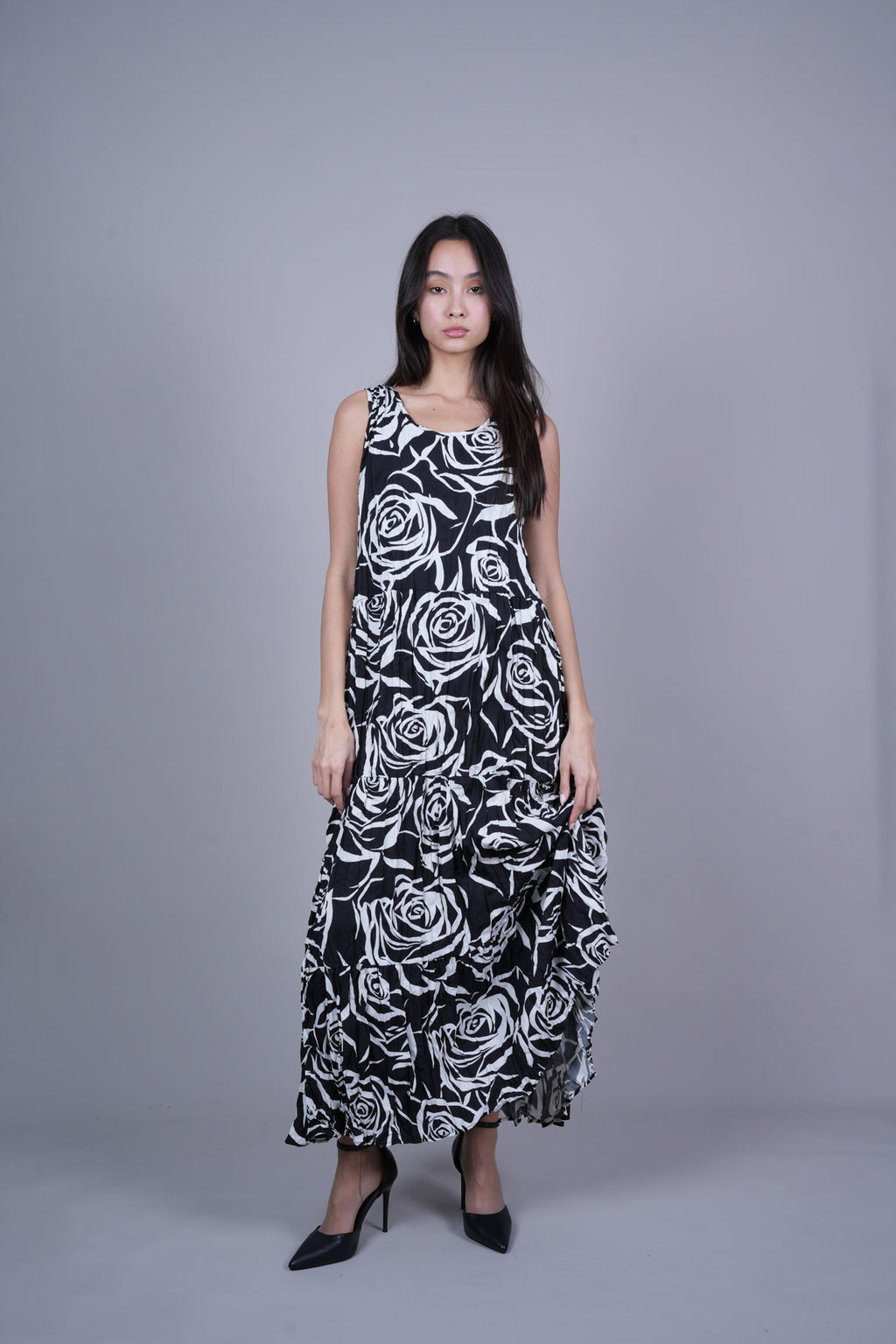 FLORAL CRINKLE SWING MAXI DRESS