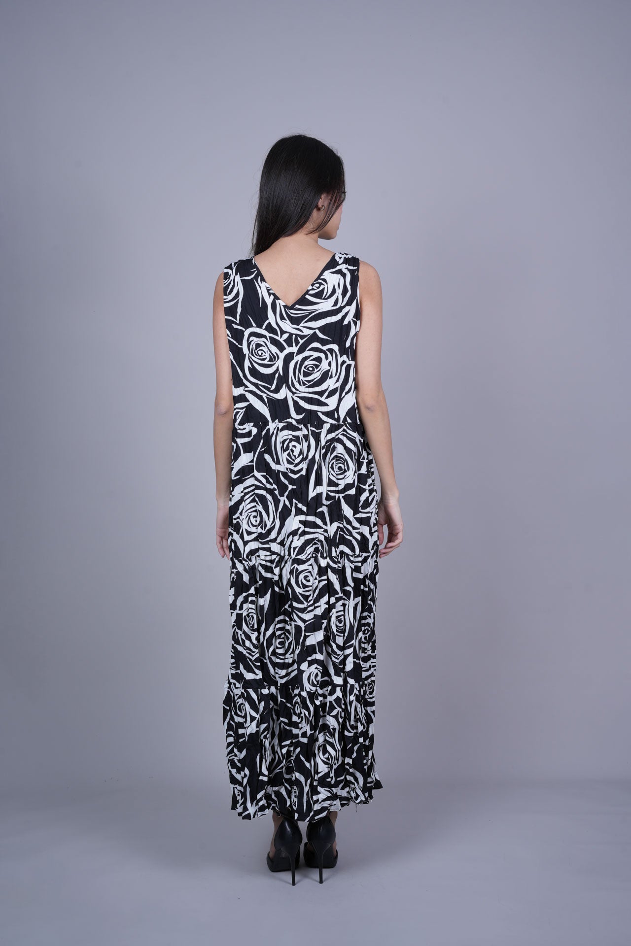 FLORAL CRINKLE SWING MAXI DRESS
