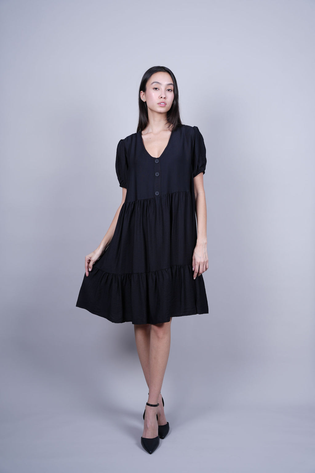 PUFF SLEEVE BUTTON FRONT DRESS