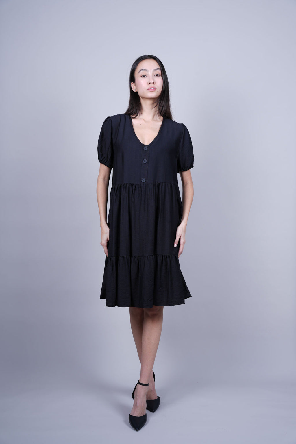 PUFF SLEEVE BUTTON FRONT DRESS