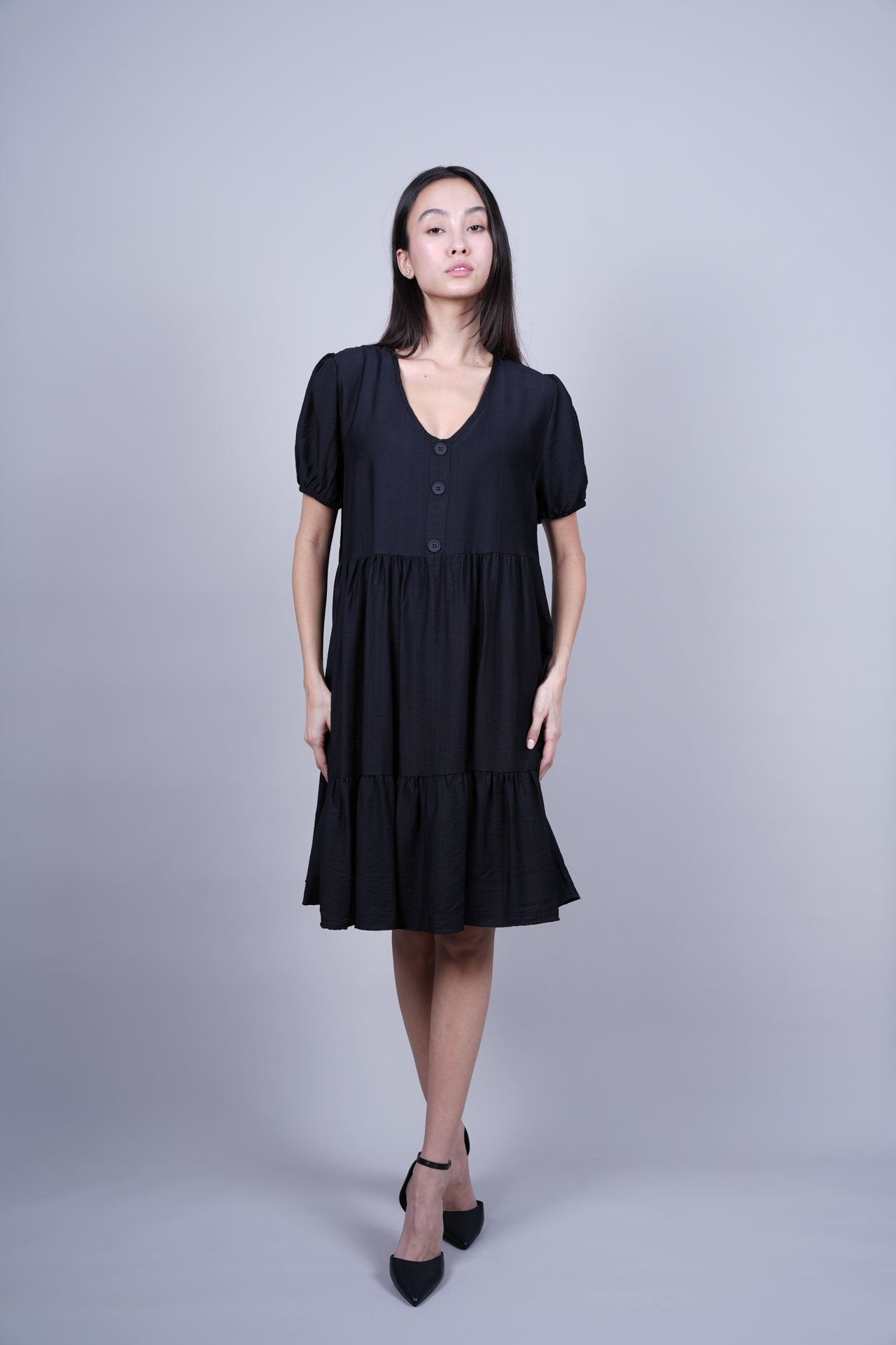 PUFF SLEEVE BUTTON FRONT DRESS