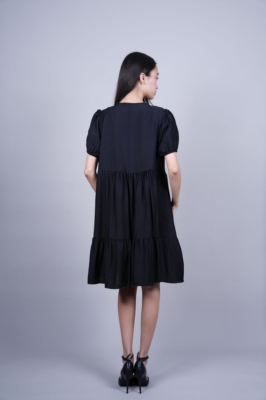PUFF SLEEVE BUTTON FRONT DRESS