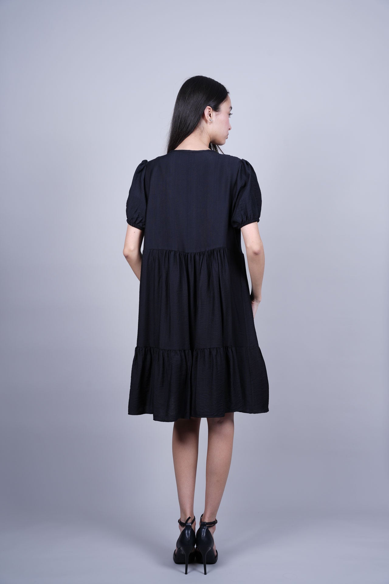 PUFF SLEEVE BUTTON FRONT DRESS